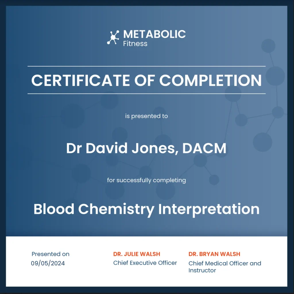 Blood Chemistry Interpretation Certificate Metabolic Fitness